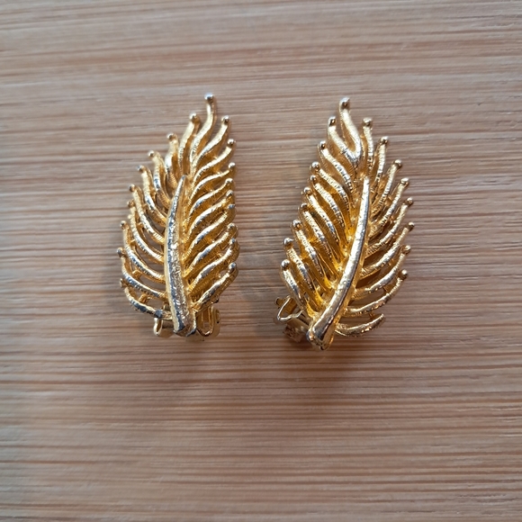 Golden Leaf Statement Earrings - Picture 6 of 6